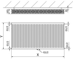 Mexen CC22, panelradiátor 500 x 1200 mm, alsó középső csatlakozás, 1709 W, fehér, W6C22-050-120-00