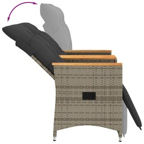 vidaXL 2 személyes szürke polyrattan dönthető kerti kanapé asztallal