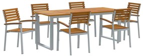 vidaXL Kert étkező szett 7 pcs Szürke Tömör Akácfa
