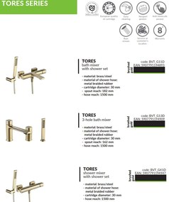 Laveo Tores, kádcsaptelep kézi pontos zuhanykészlettel, arany matt, LAV-BVT_G11D
