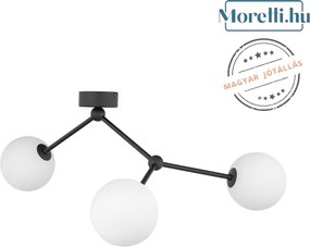 TK Lighting Fairy fekete mennyezeti lámpa nappaliba és étkezőbe 3 opál üvegbúrával