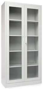 Univerzális fém szekrény üvegajtókkal, 90 x 40 x 185 cm, hengerzár, szürke - ral 7035