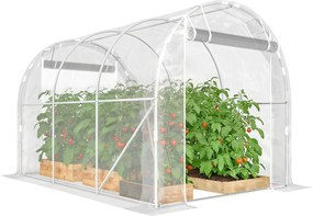 Outsunny 6 m² alagút fóliaüvegház — horganyzott acél váz, 150 g/m² PE takaró, 2 feltekerhető cipzáras ajtó, 195×295×195 cm — átlátszó | Aosom