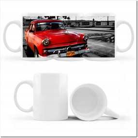 Nyomott mintás bögre Kubai piros autó