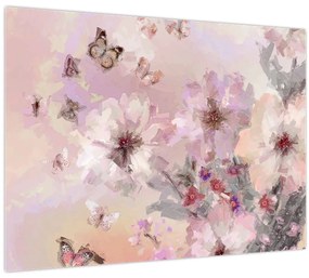 Üveg kép - Művészeti kollázs pillangókkal (70x50 cm)