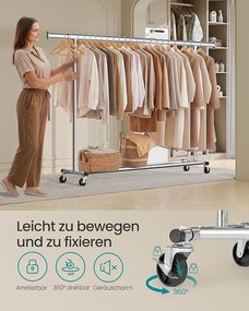 Nagy teherbírású ruhatartó állvány 150 kg maximális terheléssel, ezüst színben