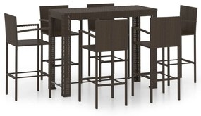 7 részes barna polyrattan kültéri bárszett kartámasszal