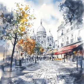 Canvas Vászonkép Párizs Montmartre Sacre Coeur Bazilika Cafe 80x80