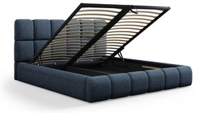 Sötétkék kárpitozott franciaágy tárolóhellyel, ágyráccsal 200x200 cm Bellis – Micadoni Home