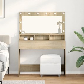 LED-es lámpás öltözködőasztal Sonoma tölgy 100x41x135 cm
