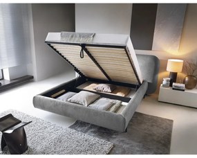 Szürke kárpitozott ágyneműtartós franciaágy ágyráccsal 140x200 cm Pointt – ELTAP