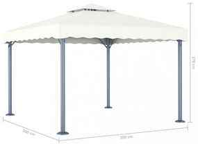 krémszínű alumíniumpavilon LED fényfüzérrel 300 x 300 cm