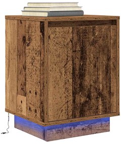 2 db antik fa éjjeliszekrények LED világítással 38x34x50 cm