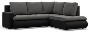 Tokio sarokkanapé, L alakú háttámlával, 2 ágyneműtartóval, bársony + műbőr, jobboldali, szürke - fekete