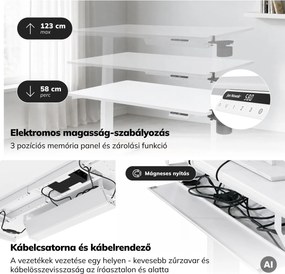 Elektromos, állítható magasságú, ergonomikus, fehér íróasztal,1200x600 mm: ARIA