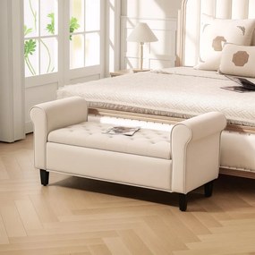HOMCOM Kárpitozott pad, ágypad, gombbal tűzött, bársonyhatású, 126 cm x 48,5 x 57 cm, bézs