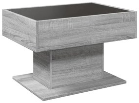 szürke sonoma szerelt fa dohányzóasztal LED-del 70 x 50 x 45 cm