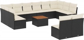 vidaXL 13 részes fekete polyrattan kerti ülőgarnitúra párnákkal