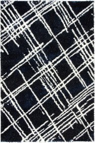 160x220 cm Boho Shaggy Szőnyeg Rombusz Vonalak Sötétkék Nappaliba