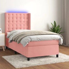 rózsaszín bársony rugós és LED-es ágy matraccal 80 x 200 cm