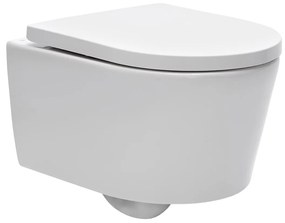 Wc soft close ülőkével falra szerelhető SAT Brevis fehér színben fényes felülettel hátsó kifolyással SATBRE010RREXP