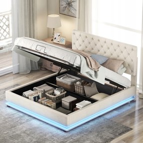 LED-es kárpitozott franciaágy 140X200CM hidraulikus tároló ágy