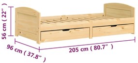 IRUN tömör fenyőfa kanapéágy 2 fiókkal 90 x 200 cm
