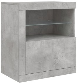 betonszürke tálalószekrény LED-világítással 283x37x67 cm