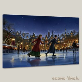 Korcsolyázás a műjégpályán vászonkép – Téli városi hangulat 60x40 cm