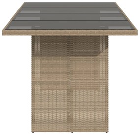 bézs polyrattan üveglapos kerti asztal 190x80x74 cm