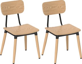 HOMCOM 2 db Modern Étkezőszék Szett Acél Lábakkal és Ívelt Hátkده Heckpour Étkezőbe, Hálószobába, Nappaliba, Természetes Fa Hatással | Aosom