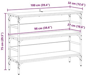 Konzolasztal polcokkal kézműves tölgy 100 x 32 x 75 cm Faanyag