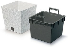FURU SQUARE LOW ECO WOOD virágtartó, 24 cmbetéttel, fehér ECO