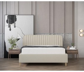 Bézs kárpitozott ágyneműtartós franciaágy ágyráccsal 180x200 cm Noto – Maison de Rêve