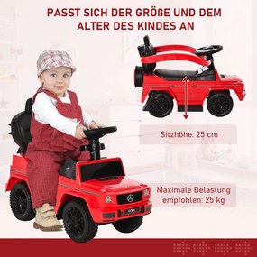 HOMCOM Ride-on autó tolókarral Mercedes-Benz G350 Ride-on jármű kormánykerékkel 3 az 1-ben tolható autó, piros