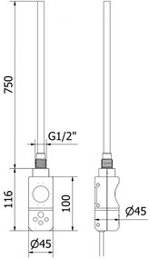 Mexen Apollo, elektromos fűtőelem 1210x650 mm + fűtőrúd 900W, fehér, W117-1210-650-2900-20