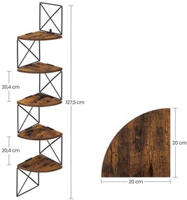 Falra szerelhető sarokpolc TAYLOR 5 polc, 127x20cm