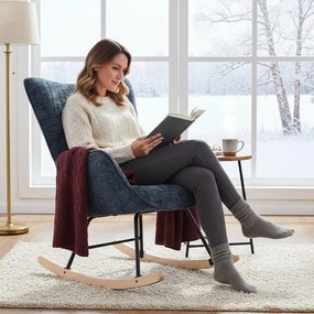 Hintaszék, relaxációs szék kordbársony kárpitozással, sötét szürke