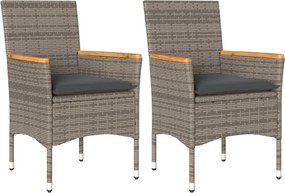 vidaXL 2 db szürke polyrattan kerti szék párnával