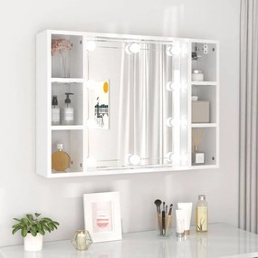 Magasfényű fehér tükrös szekrény led-ekkel 76 x 15 x 55 cm