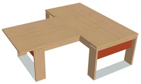 Verno+ S asztal 200 x 220 cm, kiegészítő íróasztallal, világos tölgy / narancs