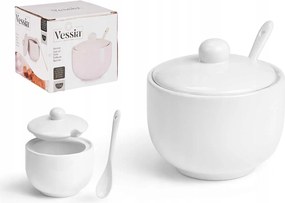 Cukrászda porcelán fedővel és kanállal fehér Só cukortartó