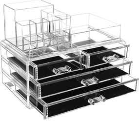 Sminkrendező, akril tároló dobozzal, 4 nagy fiókkal, 24 x 18,5 x 13,5 cm