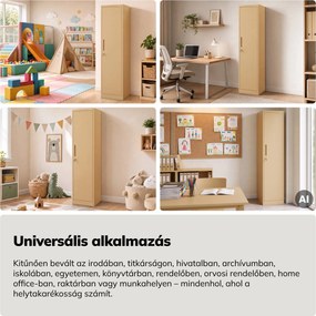 Keskeny fém irodai iratszekrény, bézs, 450x1850x400 mm: ALEX Fresh Style