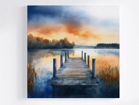 Vászonkép Canvas Kilátás Tájkép Szabadtéri Tó Móló Híd 80x80