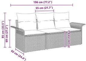 Kerti Kanapé Szett 3 pcs Szürke 196 x 62 x 85cm polirattan