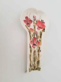 Tele virágos fakanáltartó fekvő,pipacs,kerámia,kézzel festett-12,5x25x3cm