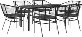 vidaXL 7 részes fekete polyrattan üveg kerti étkezőgarnitúra párnákkal