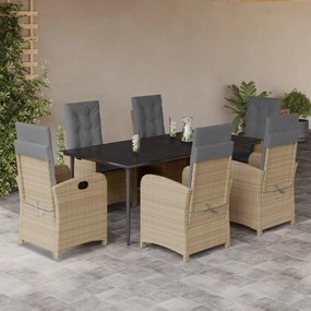 7 részes vegyes bézs polyrattan kerti étkezőgarnitúra párnákkal