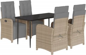vidaXL 5 részes bézs polyrattan kerti étkezőgarnitúra párnákkal